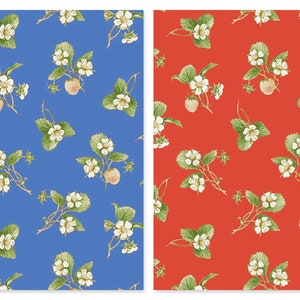 Tossed Strawberry Flower Cotton Fabric Strawberry Garden 50376 Jane Shasky Henry Glass FQ Fat Quarter Eighth by the yard BTY Kitchen Precuts