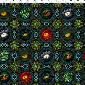 Dragon Eyes Cotton Fabric, Dragons Emerald Reign 24DRG1 Jason Yenter, In The Beginning, FQ Fat Quarter BTY By the Yard Precuts Fantasy Decor
