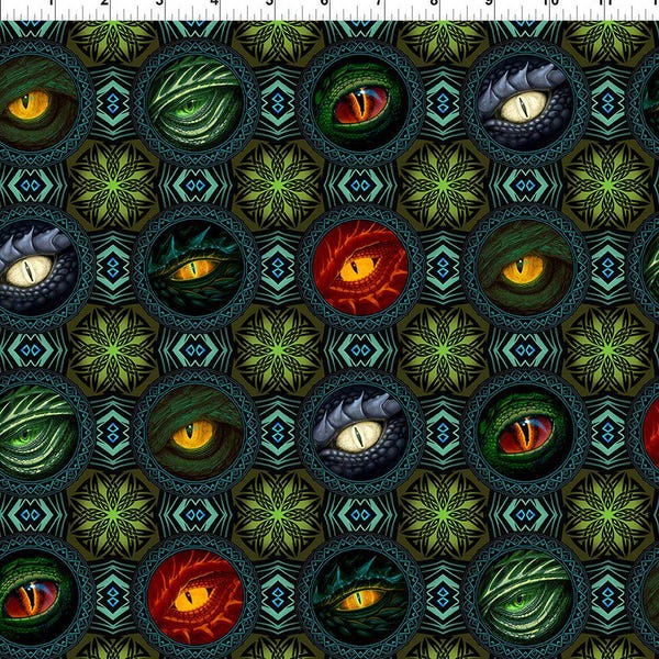 Dragon Eyes Cotton Fabric, Dragons Emerald Reign 24DRG1 Jason Yenter, In The Beginning, FQ Fat Quarter BTY By the Yard Precuts Fantasy Decor