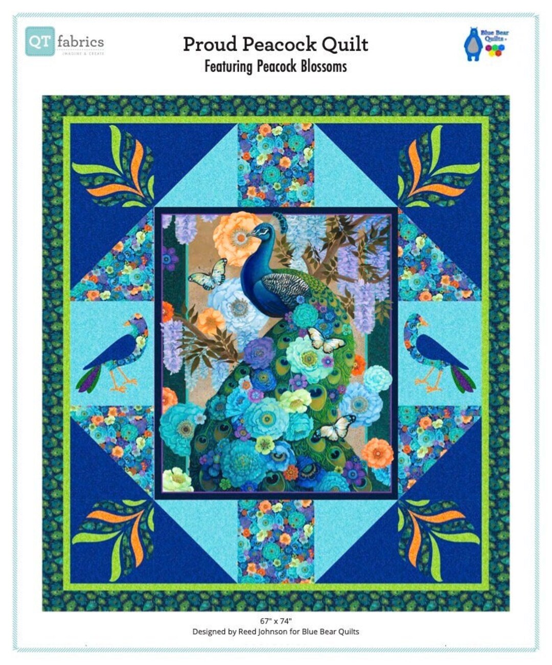 Proud Peacock Quilt Kit With Fabric and Pattern for 67x74 Quilt Top and