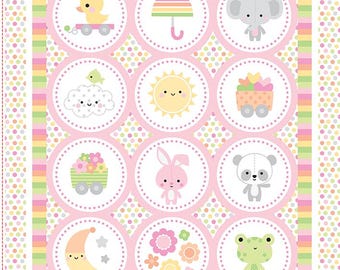 Bundle of Joy 1 Yard Panel Cotton Fabric, P15295 Doodlebug Design Riley Blake, Zoo Nursery Decor Wall Hanging 36" Girl Baby Shower Gift Idea