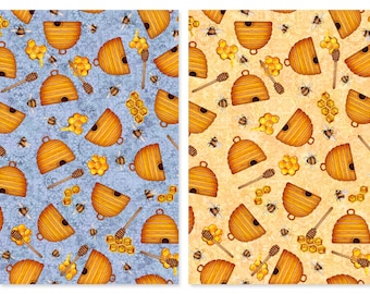 Beehives Cotton Fabric, Sweet as Honey Dan Morris QT Fabrics 29444B 29444A FQ Fat Quarter Eighth by the yard BTY Spring Garden Kitchen decor