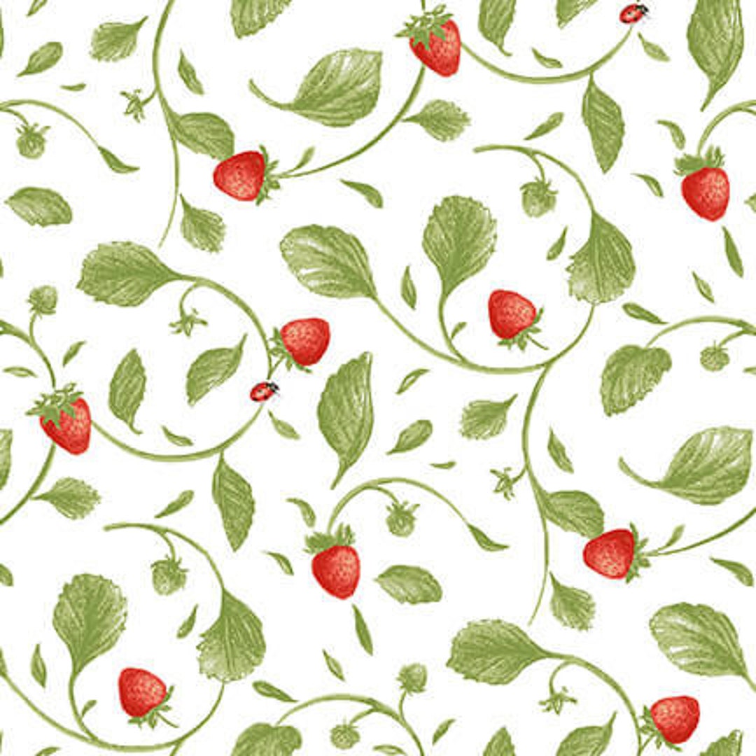 Small Tossed Vine Cotton Fabric Strawberry Garden 50568 Jane Etsy