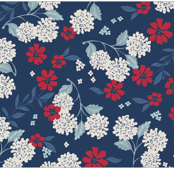 Small Floral Cotton Fabric Land of the Brave 13142 My Mind's Eye Riley Blake Patriotic Flower FQ Fat Quarter Eighth BTY by the yard July 4th