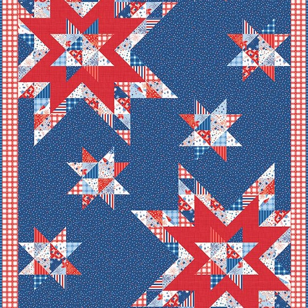 Twinkly Stars Quilt kit with Fabric & Pattern, Firecracker, By My Mind's Eye for Riley Blake, Patriotic July 4th USA America 250, 57x75"