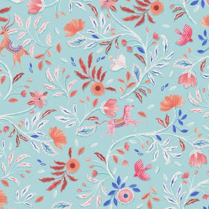 Floral Animals Cotton Fabric, Cloud Forest Dashwood Studios 2349 Sarah Knight, FQ Fat Quarter by the Yard BTYPrecut Boho Bohemian Dorm decor