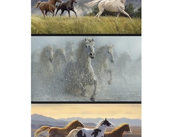 PIllow Panel Cotton Fabric, PD15533 Wild Horses, Riley Blake Design, Western Cowboy Wrangler Ranch Horse Wall Hanging 24" Fast Horse Decor