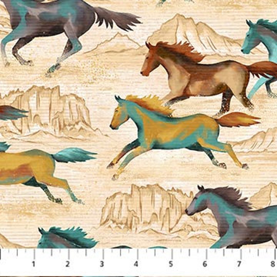 Cow Pattern Mustang Mustangs Cotton Fabric 25630-12 Southwest Vista Northcott Western ...