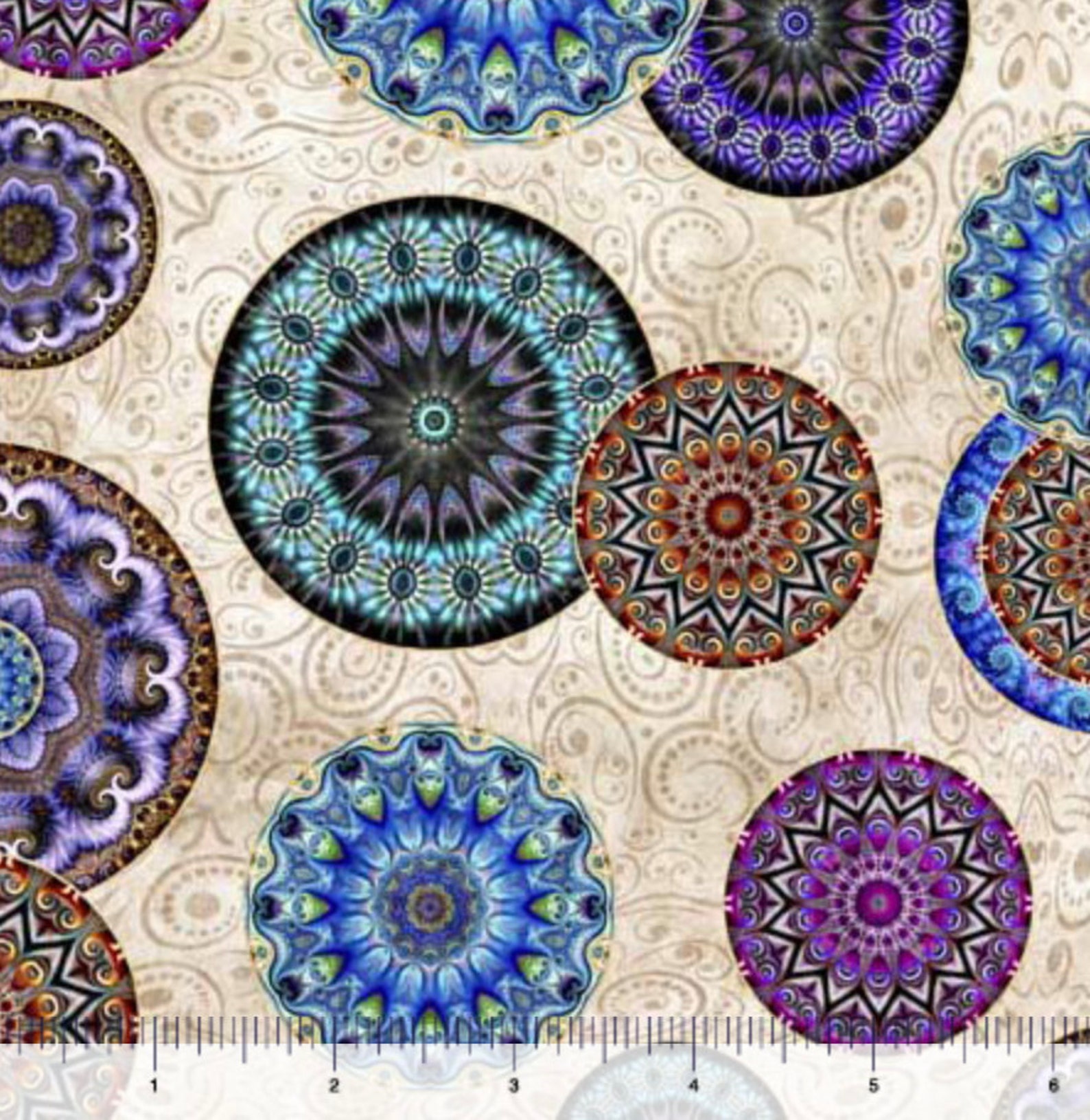 Tossed Medallion Cotton Fabric, Twilight Dan Morris QT Fabrics 29790 FQ ...