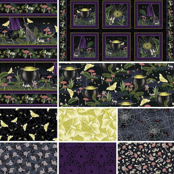 Cobweb & Foliage Halloween Cotton Fabric, Hallowed Forest