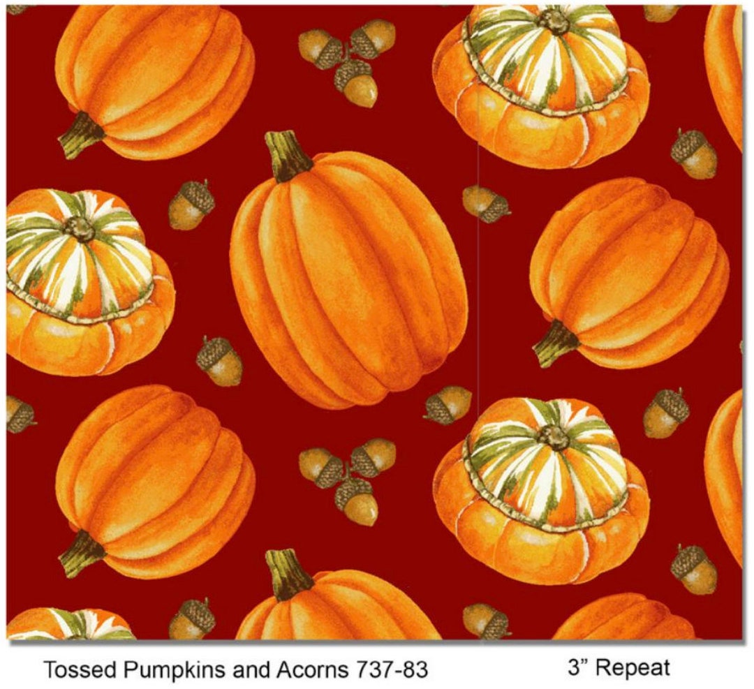 Tossed Pumpkins and Acorns Cotton Fabric 737-83 Turkey Talk Henry Glass ...