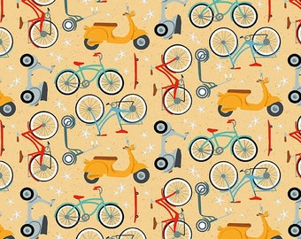 Scooters & Bicycles Cotton Fabric 1165-44 Surf's Up Henry Glass, FQ Fat Quarter By Yard BTY Precuts Summer Bike Decor Beach Tote Bag Pillow