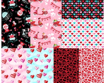 Sweet Valentine Cotton Fabric,  Kate Ward Thacker QT Fabrics, Valentine&#39;s Day Fat Quarter FQ Eighth By Yard Precuts Heart Love Scooter Decor