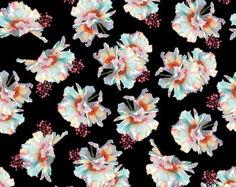 Floral Toss Cotton Fabric, Matilijia Poppy., Desiree’s Designs, QT Fabrics  28702-J FQ Fat Quarter Eighth By the Yard BTY Precut Watercolor