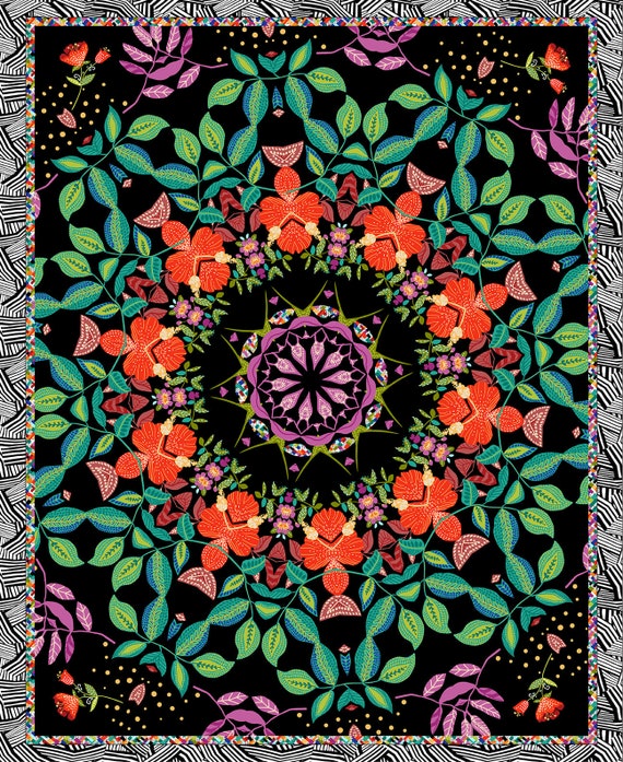 C100 竹箒 Kaleido Works Hothouse Magic 36 Inch Kaleidoscope Mandala Panel Cotton
