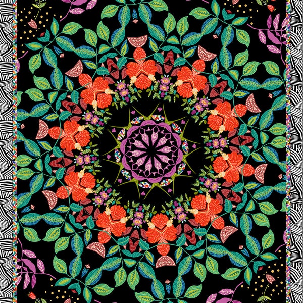 Hothouse Magic 36 Inch Kaleidoscope Mandala Panel Cotton Fabric, Studio E Chelsea Designworks Modern Floral Geo Cheater Wall Hanging Decor