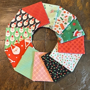 12 Piece Jolly Holiday Fat Quarter Bundle, Complete Collection, FQ Precuts Patrick Lose Retro Mid Century Modern Christmas Santa Claus decor