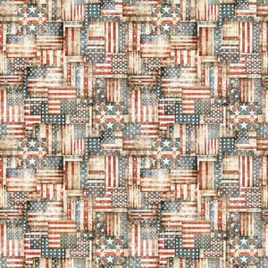 Flag Patchwork Cotton Fabric, American Country 31995, Morris Creative, QT,  Western Americana Patriotic FQ Fat Quarter BTY By Yard Precuts