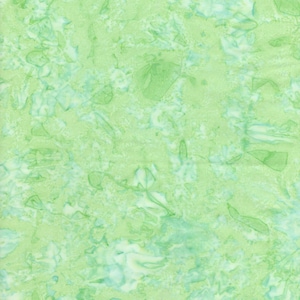 May include: Abstract green and white fabric with a mottled, tie-dye pattern. The fabric has a soft, flowing texture.