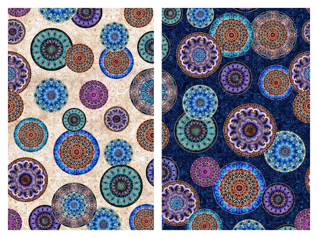 Tossed Medallion Cotton Fabric, Twilight Dan Morris QT Fabrics 29790 FQ ...