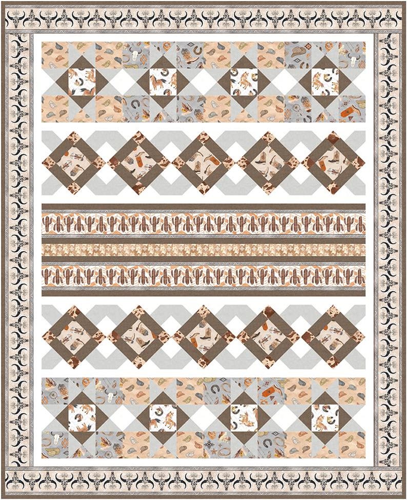 Horse Heads Cotton Fabric, 358332 Western Baby Boho, Blank Quilting