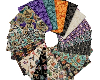 18 pc Witchypoo Fat Quarter Bundle w/Optional Panels, Morris Creative, QT fabrics Halloween, Witchy Haunted Mansion FQ Precuts Set