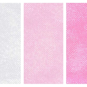 May include: Three fabric swatches with a textured pattern. The swatches are in shades of gray, pink, and a darker pink.
