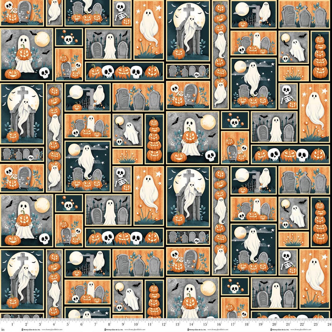 Patchwork Ghost Pattern Ghosts Patchwork Cotton Fabric, 2021G-39 Ghosts in the Graveyard, Glow ...