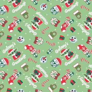 Galaxy Greetings Toss Cotton Fabric 73800410-2 Licensed Camelot Mandolorean Christmas Holiday FQ Fat Quarter BTY by the Yard Precuts grogu