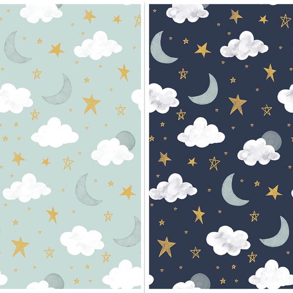 Stars and Moons Cotton Fabric, It's a Boy C13252 Riley Blake Forest nursery decor FQ Fat Quarter Eighth half BTY by the yard baby shower