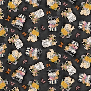 Full of Joy Cotton Fabric, Flower Market 11825 Michael Miller, FQ Fat Quarter By Yard BTY Precuts Fall Autumn Thanksgiving Sunflower Cart