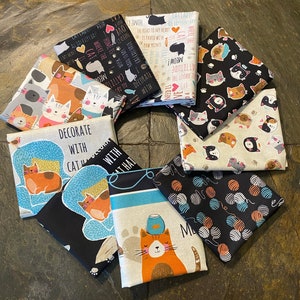 9 Piece Purrfect Partners Fat Quarter Bundle Anne Rowan Wilmington FQ kitty cat lover blender Decor