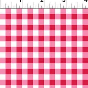 May include: Red and white gingham fabric with a checkered pattern.