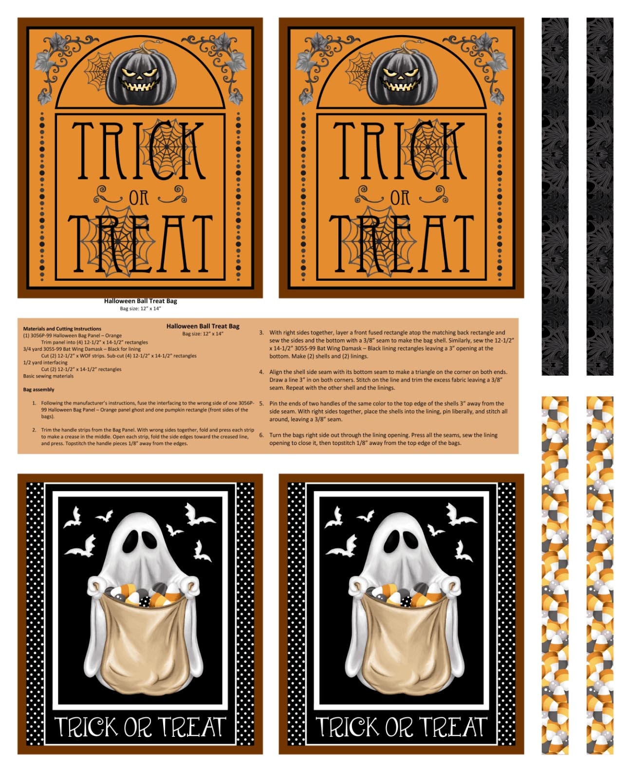 Treat Bag Panel Cotton Fabric 3056P-99 Halloween Ball Henry Glass 