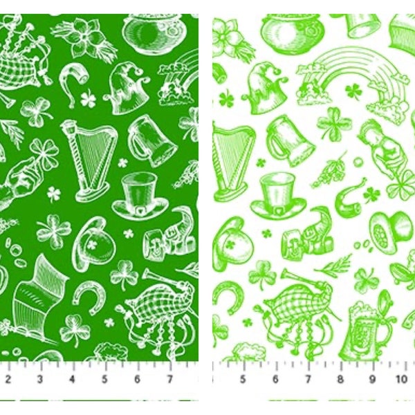 St Patrick's Day Cotton Fabric, Connemara Patrick Lose 10421 FQ Fat Quarter Eighth By Yard BTY St Patrick's Day Paddy's Celtic Irish Decor