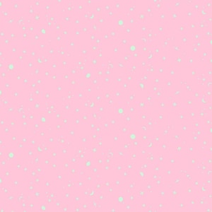 May include: A light pink fabric featuring a repeating pattern of small mint green celestial elements, including various sizes of stars, crescent moons, and circular shapes scattered across the surface in a consistent, evenly spaced arrangement.