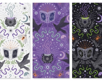 Cast a Spell with Silver metallic Cotton Fabric Lewis and Irene A719 Halloween witchy fortune teller snake FQ Fat quarter eighth by yard BTY