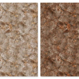May include: Two close-up images of a brown and white textured surface. The surface has a mottled appearance with shades of brown, white, and gray.