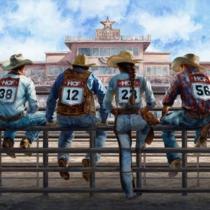 Rodeo Cowboys Panel Cotton Fabric, Rodeo Dreams W5527-65, Hoffman, Western Cowboy Wrangler  Horse Cowgirl, 28 inch Horizontal Panel Fabric