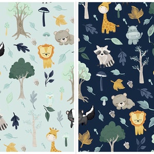 Sleepy Animal Scenic Cotton Fabric It's a Boy C13250 Riley Blake Jungle nursery decor FQ Fat Quarter Eighth BTY by the yard shower mushroom