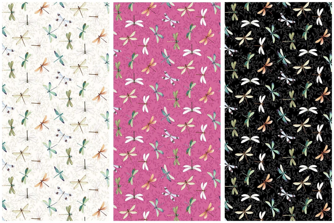 Dragonfly Toss Cotton Fabric, Water Lilies Northcott DP25060 Oriental Asian FQ Fat Quarter BTY