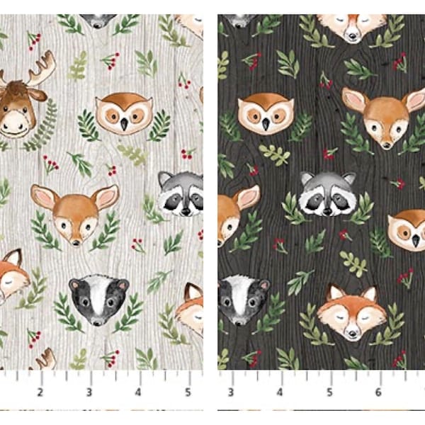 Animal Head Cotton Fabric Woodland Adventures 25266-96 25266-94 Northcott Forest nursery FQ Fat Quarter BTY by the yard neutral baby shower