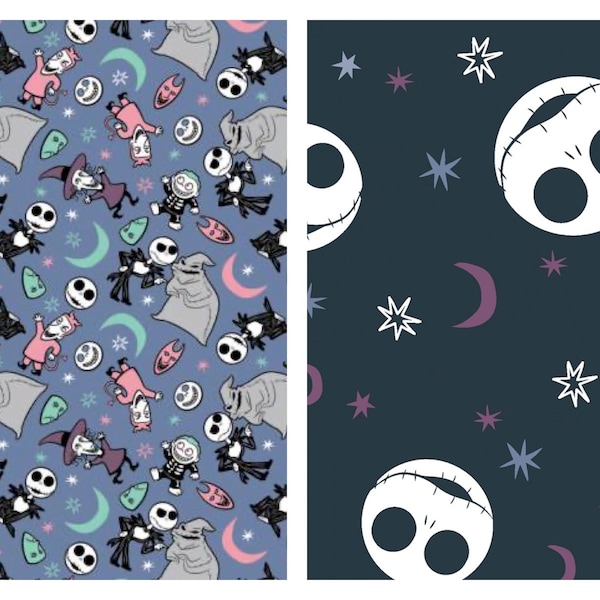 Nightmare Before Christmas Halloween Cotton Fabric, Disney Springs Creative Jack Skellington Sally Fat Quarter Fat Eighth FQ BTY Half Yard