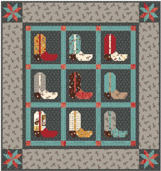 Cowboy Boots Quilt kit with Pattern and Fabric for quilt top & Binding, Echo Park Paper Co, Riley Blake Western Cowboy Horse Rodeo Horseman