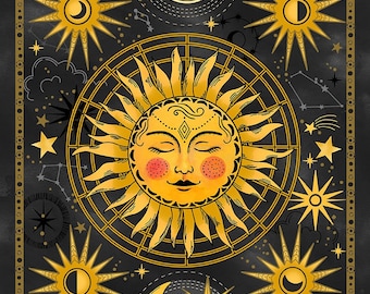 Celestial Panel Cotton Fabric, 3290P-99 Celestial Galaxy, Color Pop Studio, Blank Quilting, 24" Wall Witchy Astrology Dark Academia Decor