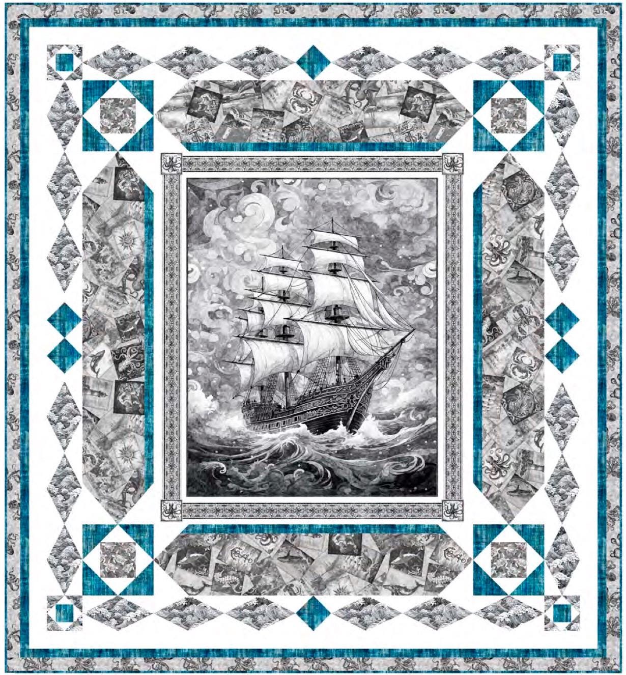 Sea Turtles Cotton Fabric, Ocean Blues 30862 Dan Morris QT Fabrics