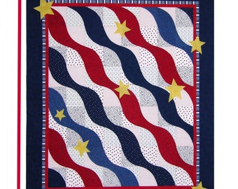 The Wave Pattern, Sweet Tea Girls STG-0040  Patriotic Quilt Paper pattern only, 70.5 x 78.5in  Lap quilt Americana July 4th Fourth Summer