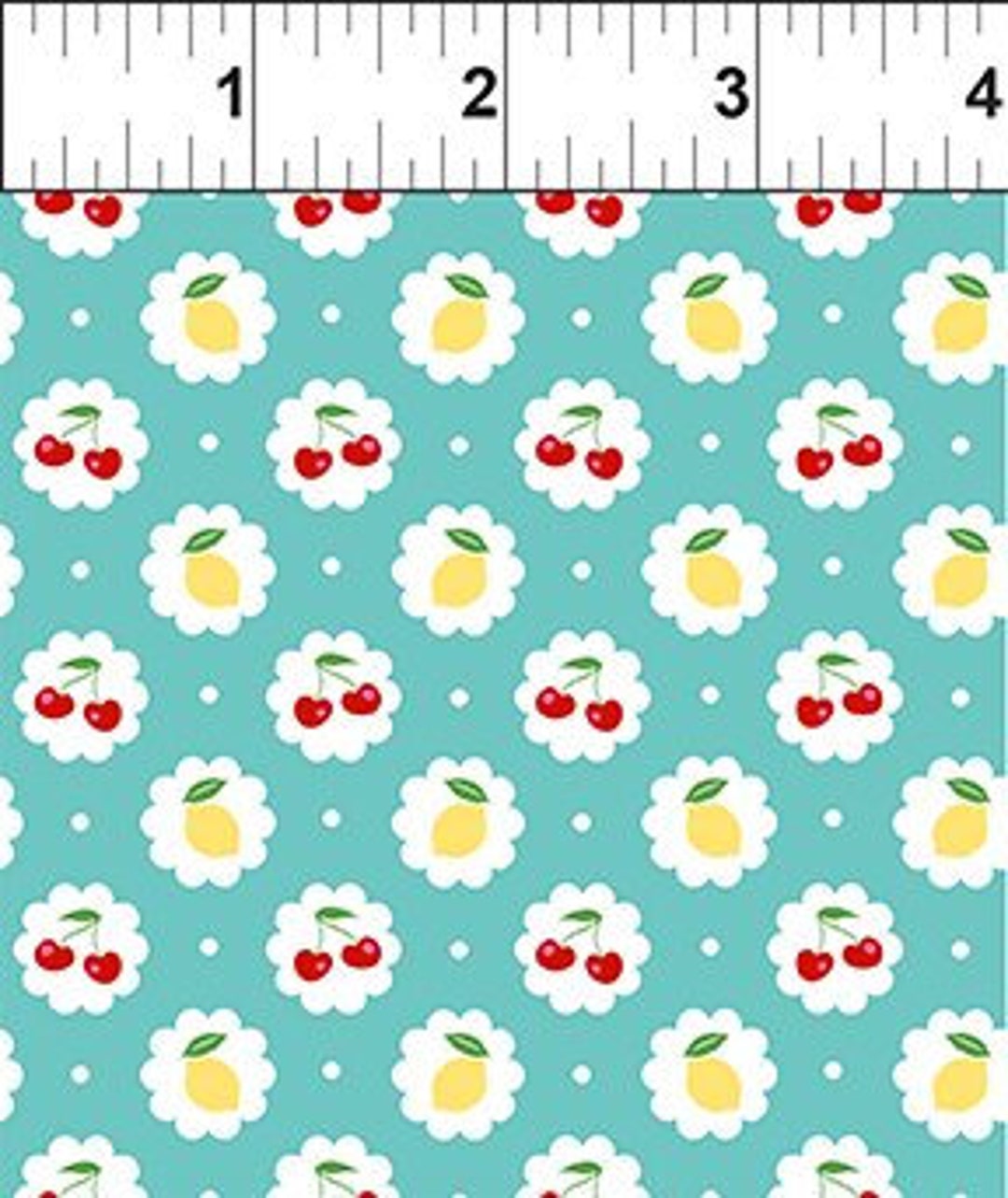 Lemons & Cherries on Aqua Cotton Fabric Cherry Lemonade 5CL3 in the
