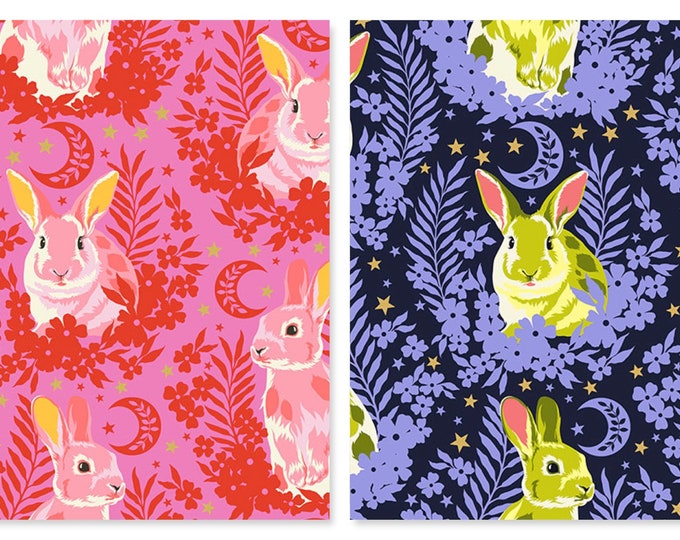 Tula Pink Rabbit Hop to It Cotton Fabric, Tula Pink Metallic Besties Free Spirit, Ships ...