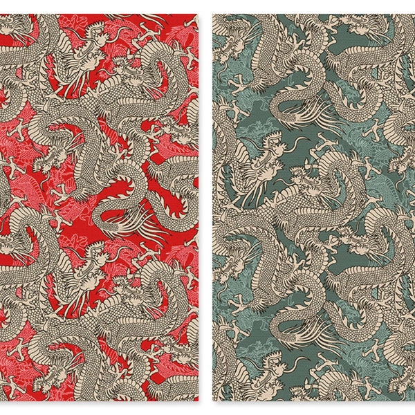 Dragons Cotton Fabric, Kimonos and Koi Paintbrush Studios 12024330 Oriental Asian Decor FQ Fat Quarter BTY half by the yard Lunar New Year